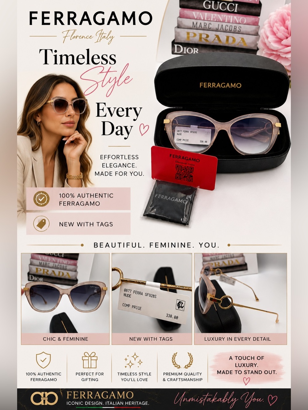 Ferragamo NWT Nude/Pale Pink Sunglasses